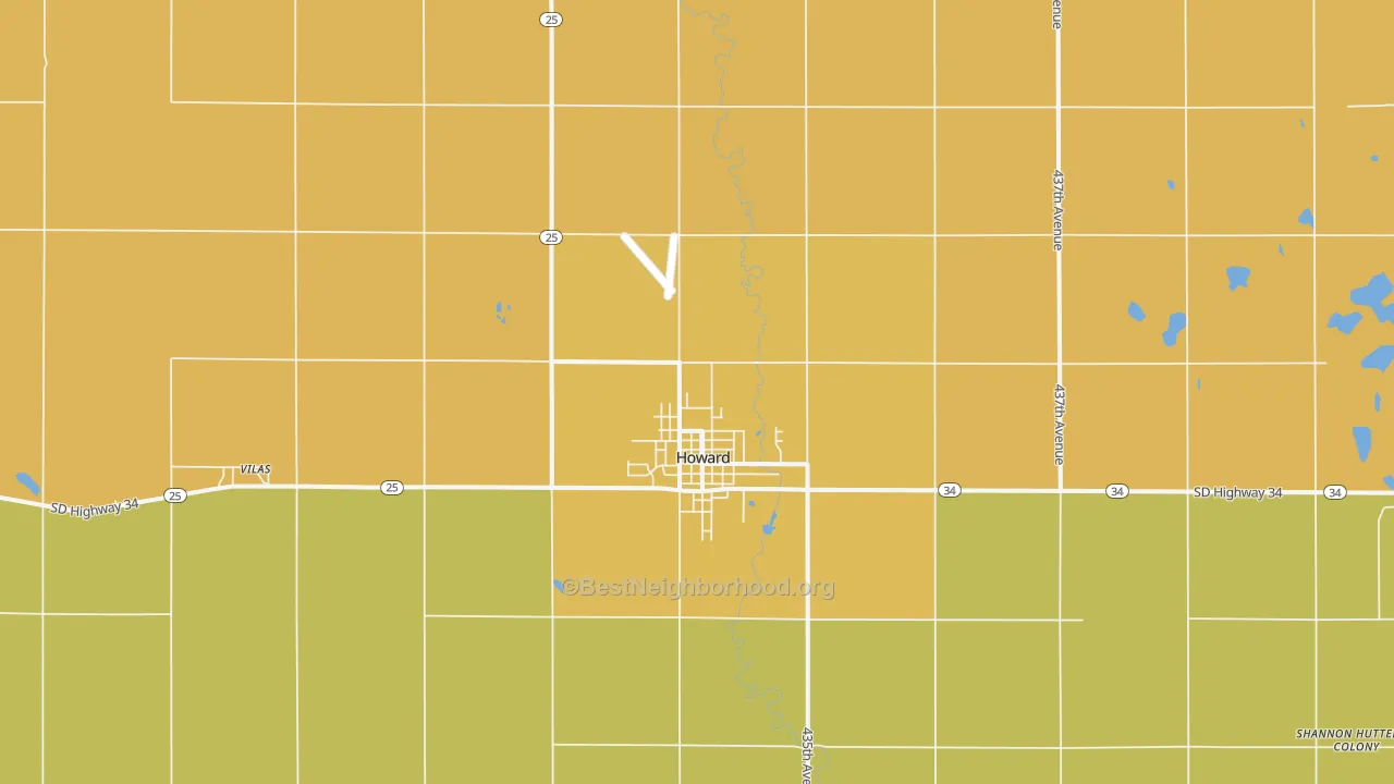 Map of the best neighborhoods in the Howard area, with better matches in green and worse matches in red