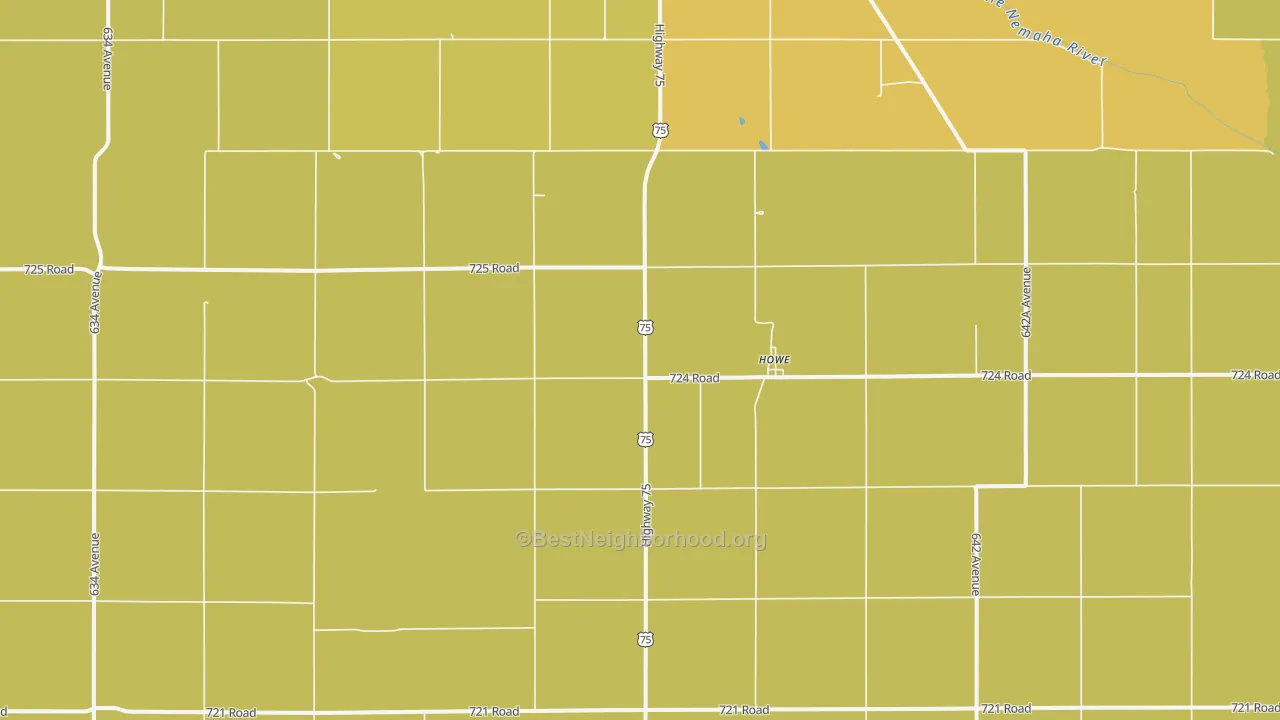 Map of the best neighborhoods in the Howe area, with better matches in green and worse matches in red