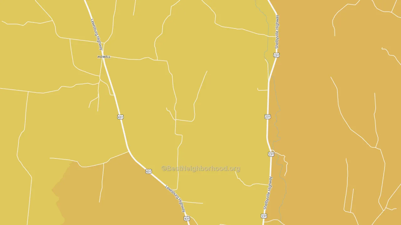 Map of the best neighborhoods in the Howell area, with better matches in green and worse matches in red