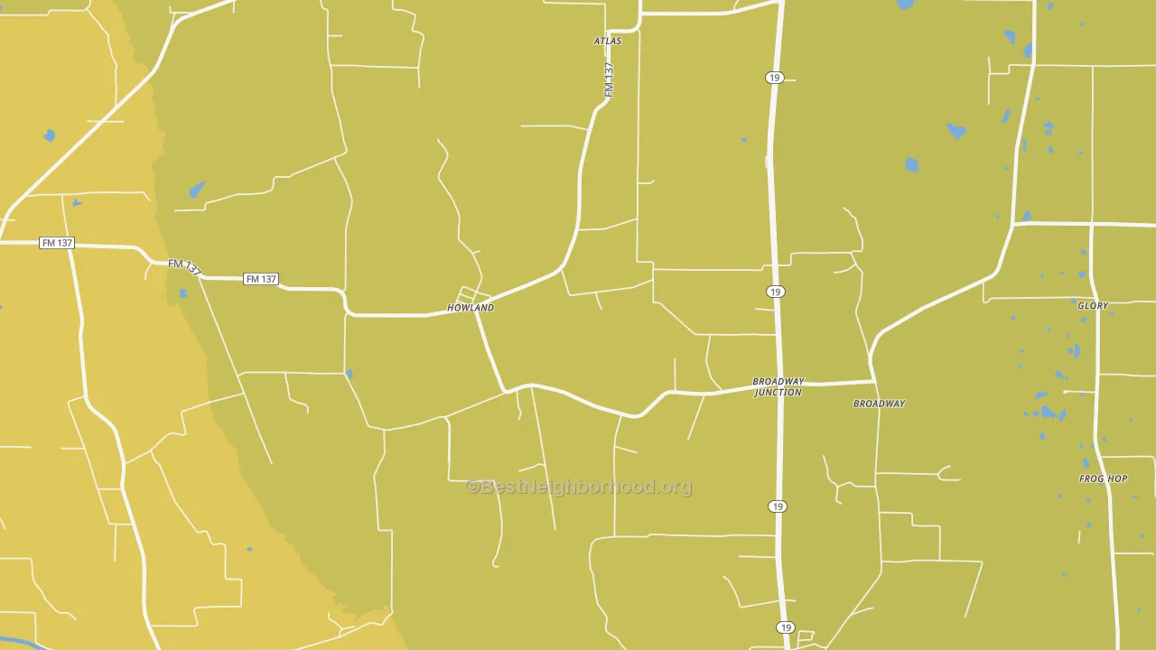 Map of the best neighborhoods in the Howland area, with better matches in green and worse matches in red