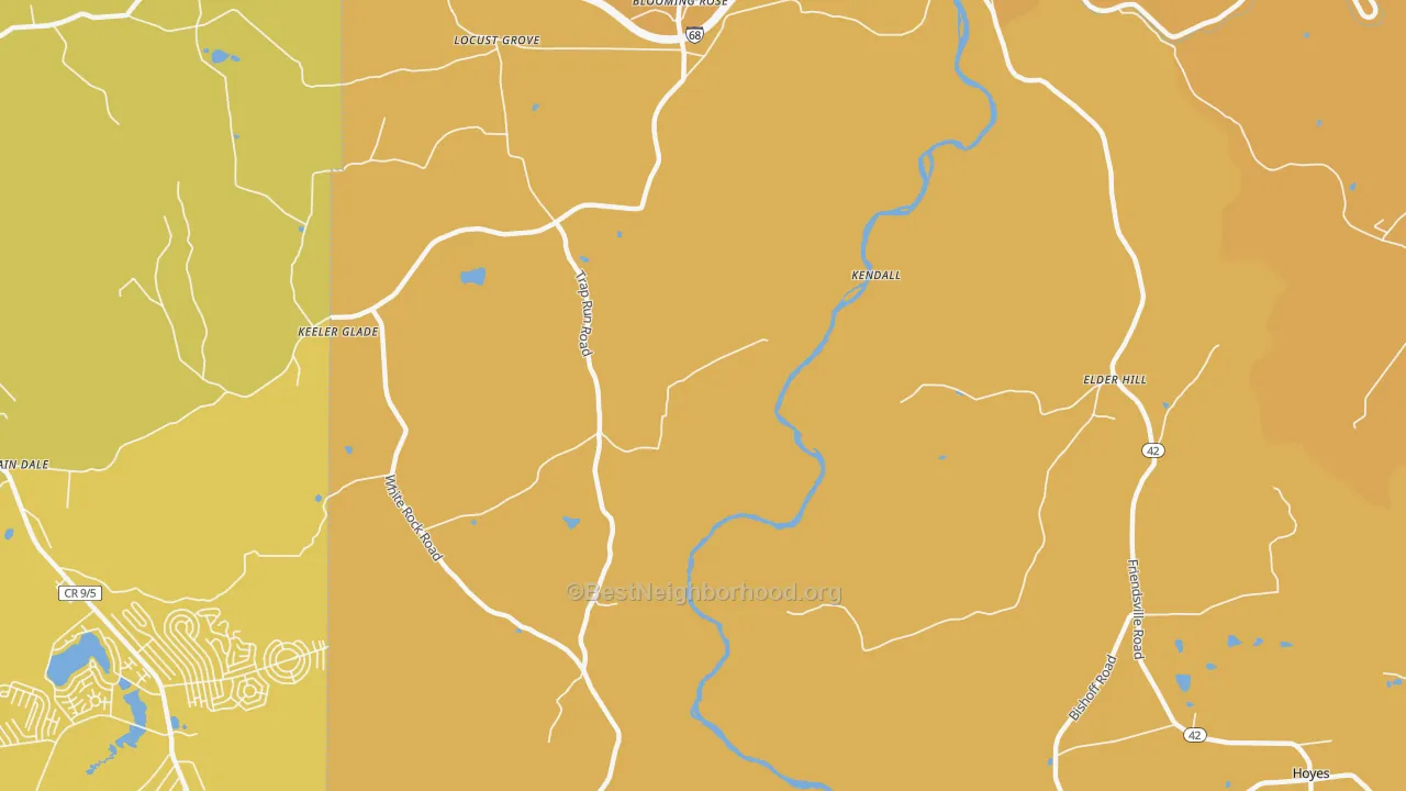 Map of the best neighborhoods in the Hoyes area, with better matches in green and worse matches in red
