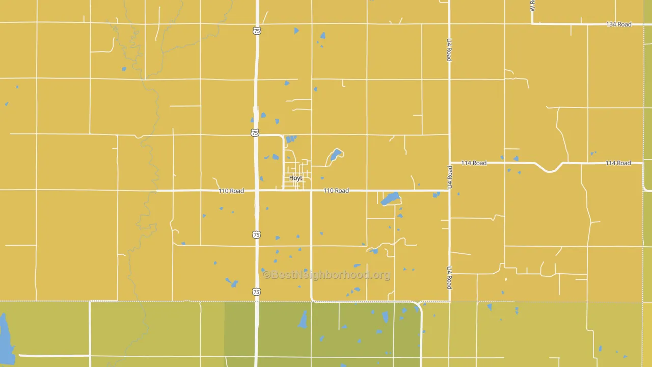 Map of the best neighborhoods in the Hoyt area, with better matches in green and worse matches in red