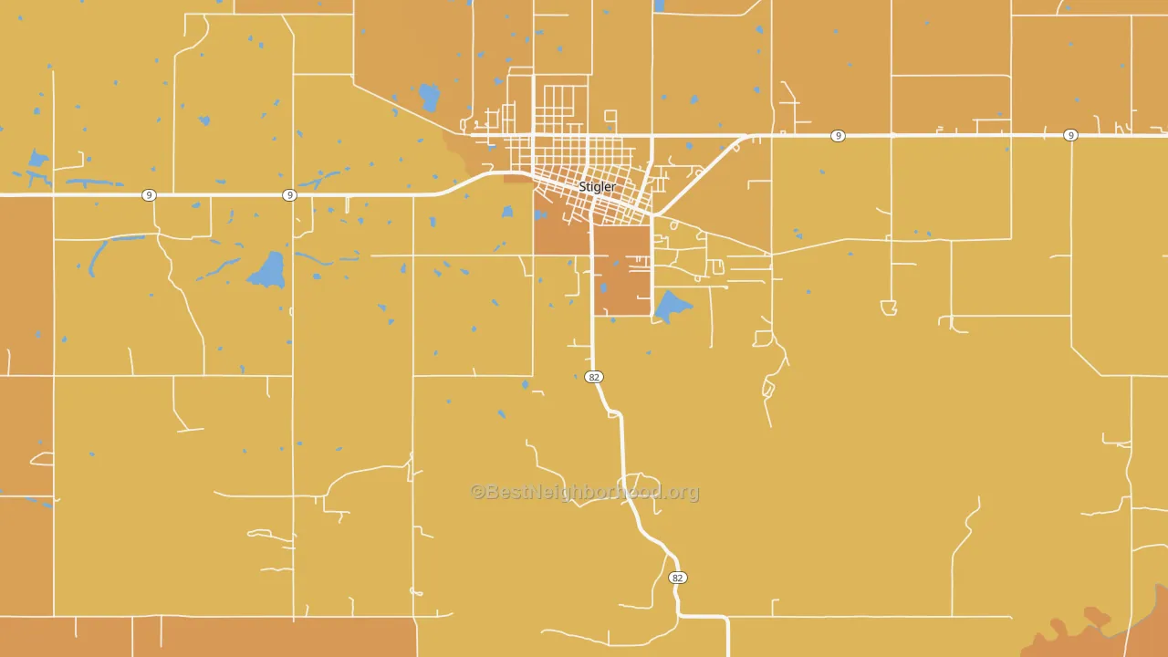Map of the best neighborhoods in the Hoyt area, with better matches in green and worse matches in red