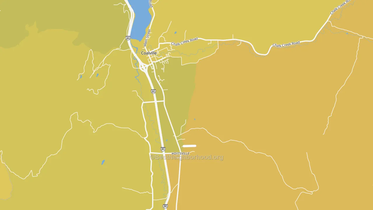 Map of the best neighborhoods in the Hoytsville area, with better matches in green and worse matches in red