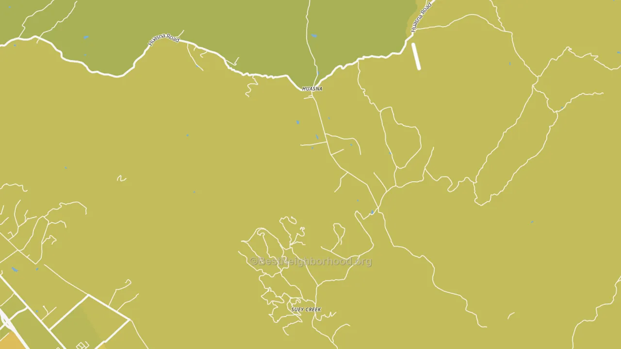 Map of the best neighborhoods in the Huasna area, with better matches in green and worse matches in red