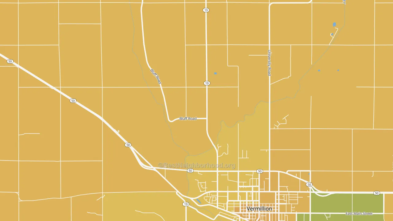 Map of the best neighborhoods in the Hub City area, with better matches in green and worse matches in red
