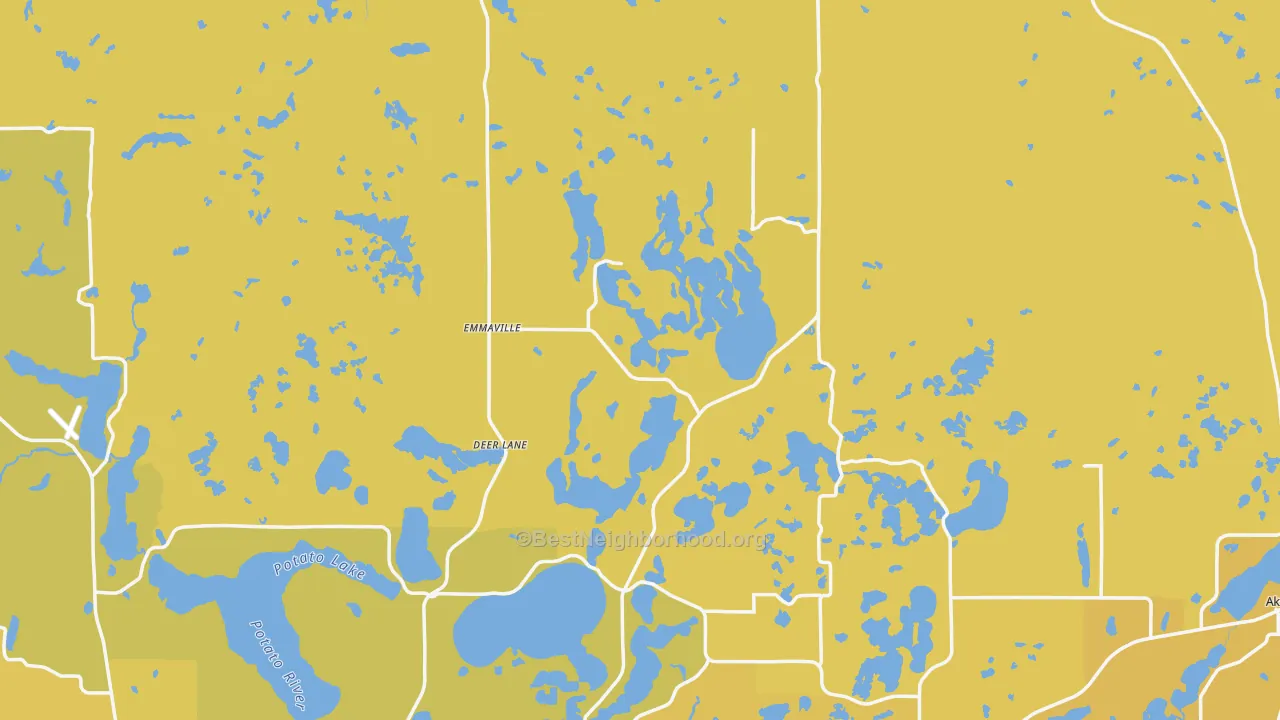 Map of the best neighborhoods in the Hubbard County area, with better matches in green and worse matches in red