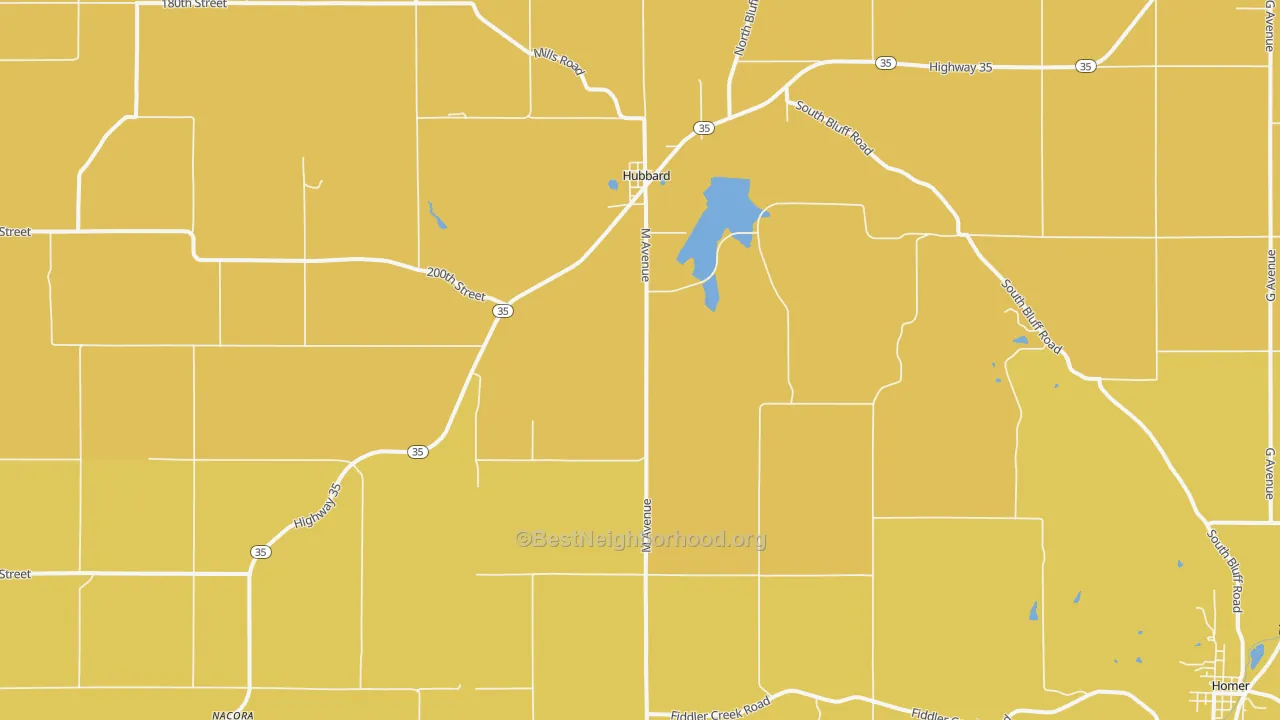 Map of the best neighborhoods in the Hubbard area, with better matches in green and worse matches in red