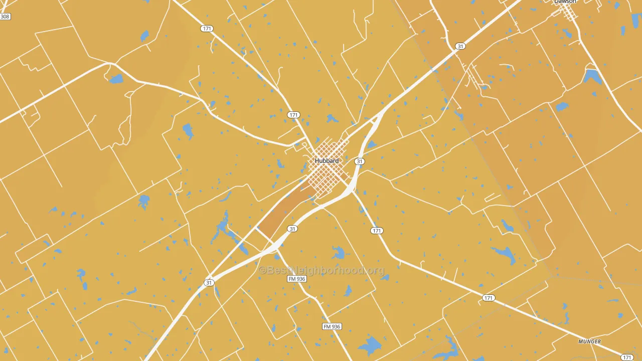 Map of the best neighborhoods in the Hubbard area, with better matches in green and worse matches in red