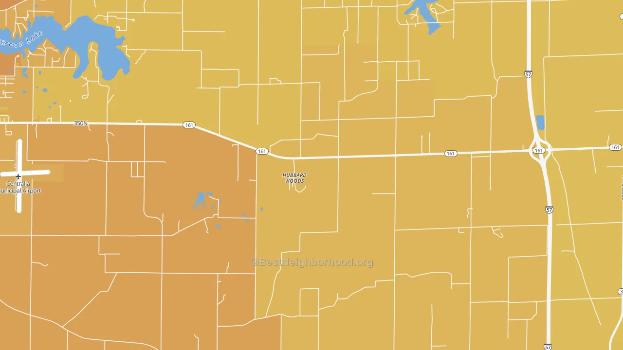 Map of the best neighborhoods in the Hubbard Woods area, with better matches in green and worse matches in red