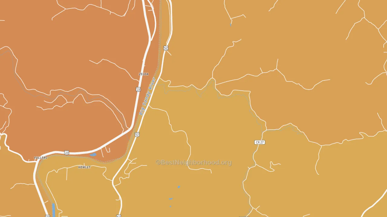 Map of the best neighborhoods in the Hubbardstown area, with better matches in green and worse matches in red