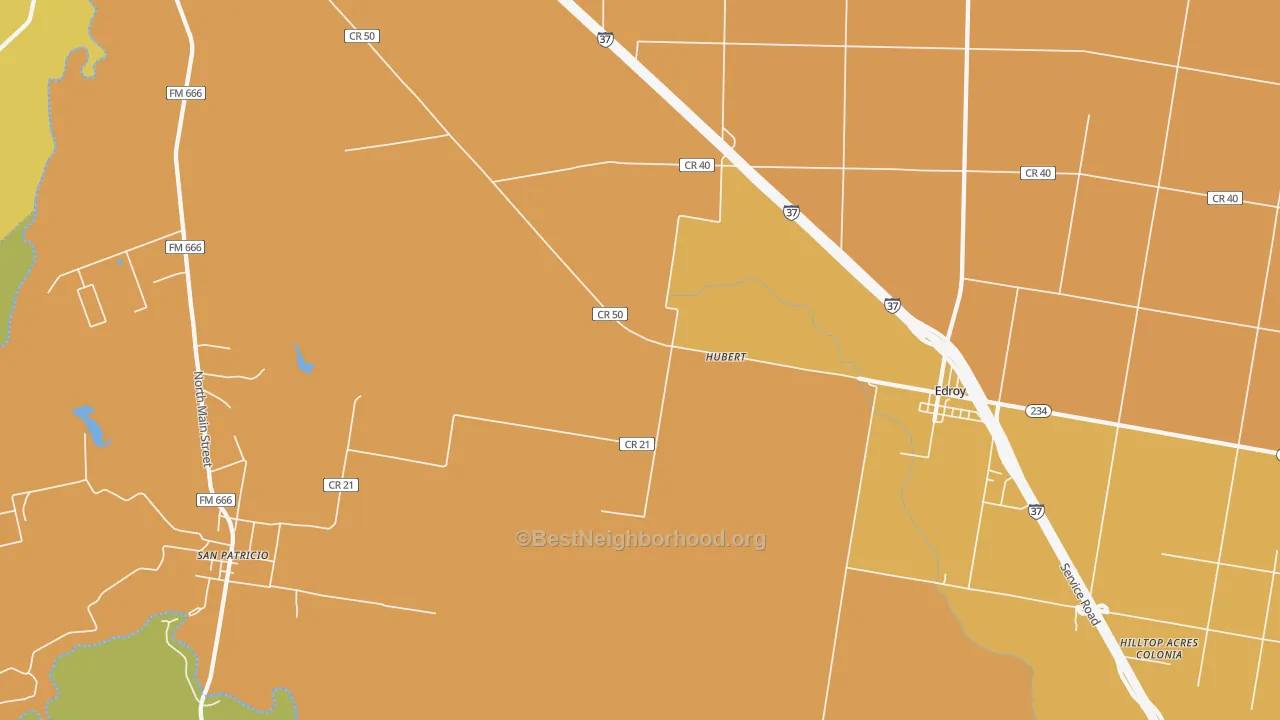 Map of the best neighborhoods in the Hubert area, with better matches in green and worse matches in red