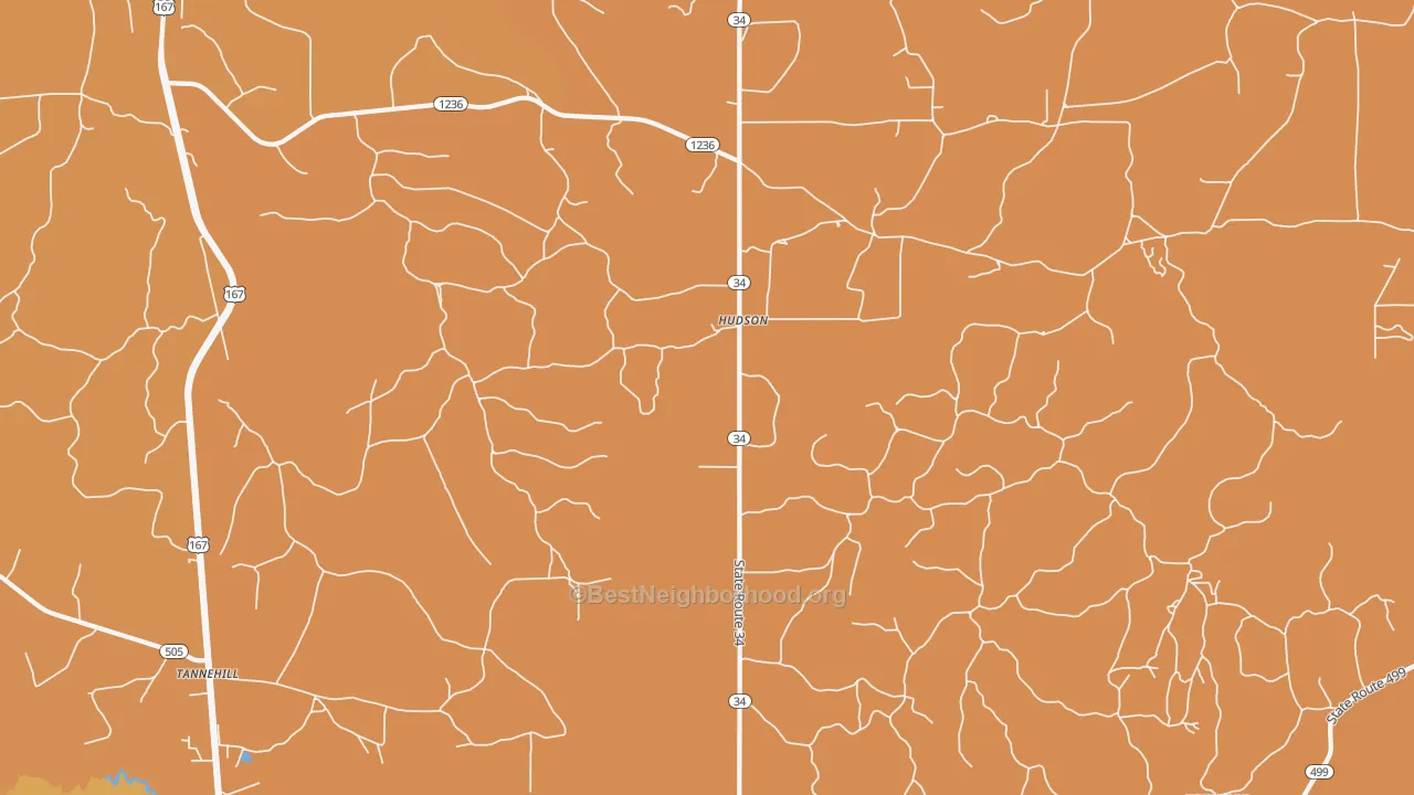 Map of the best neighborhoods in the Hudson area, with better matches in green and worse matches in red