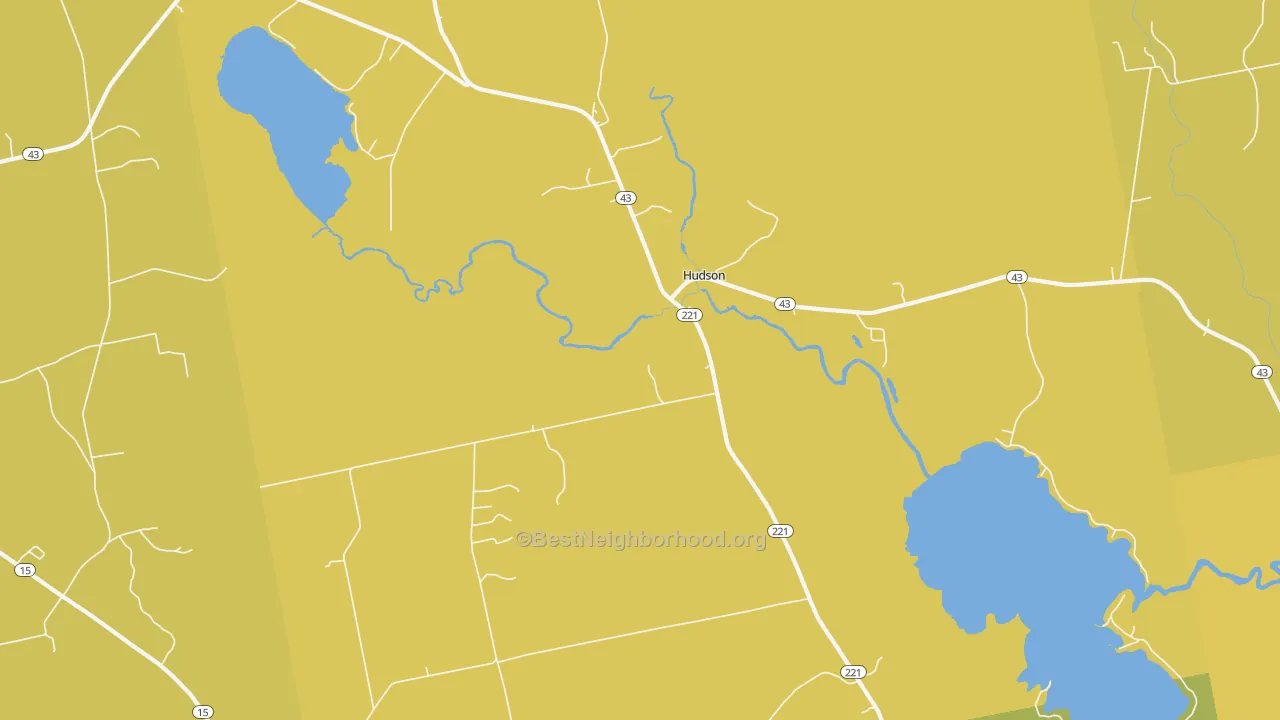 Map of the best neighborhoods in the Hudson area, with better matches in green and worse matches in red