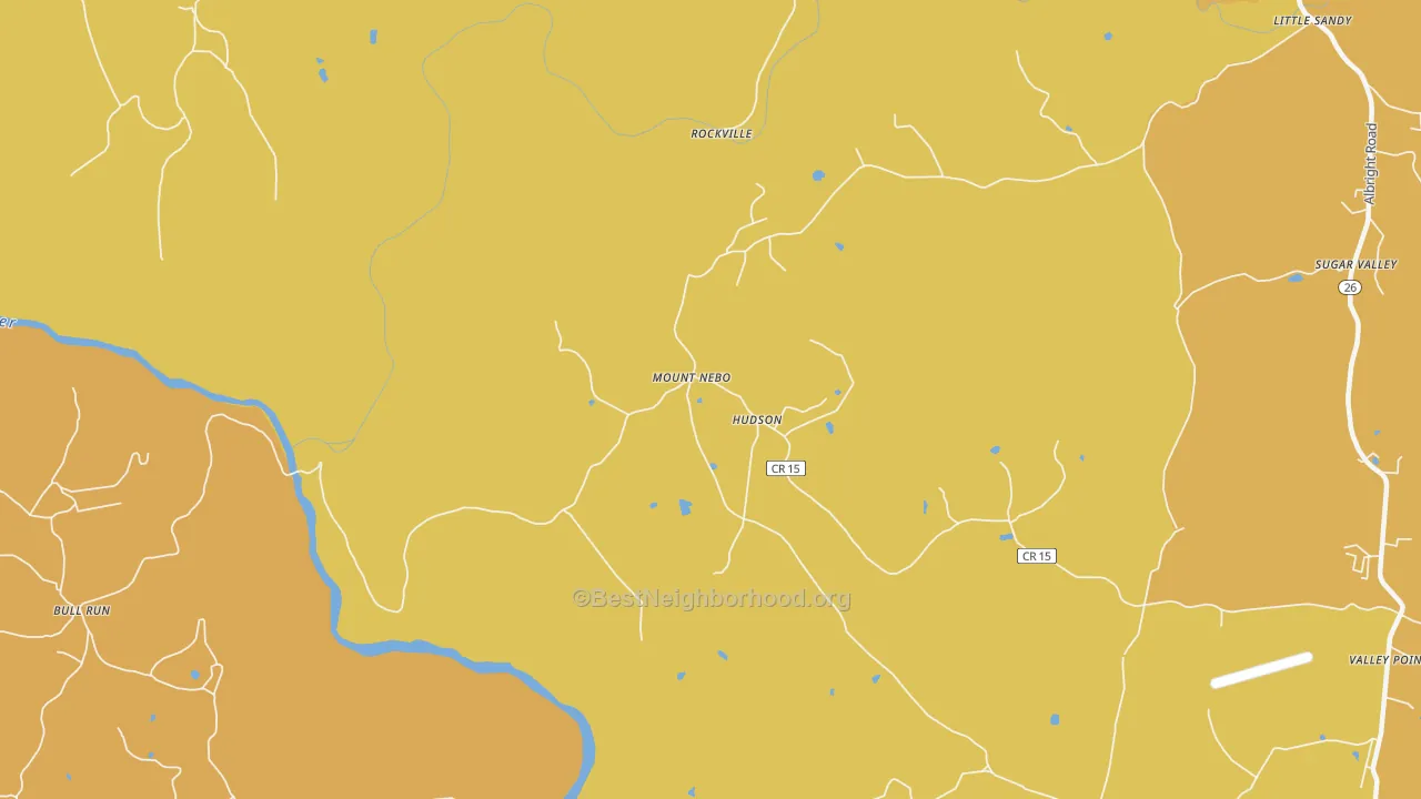 Map of the best neighborhoods in the Hudson area, with better matches in green and worse matches in red
