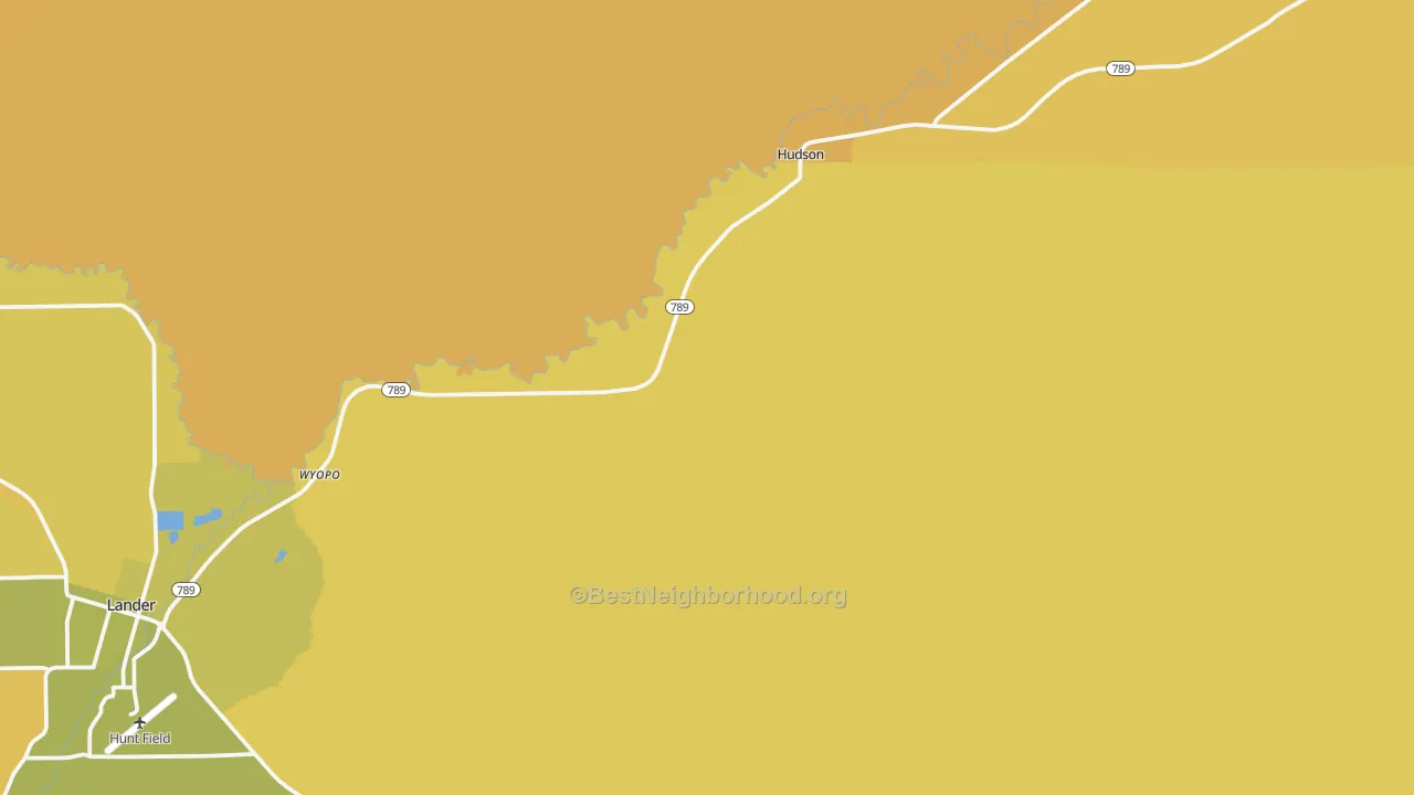 Map of the best neighborhoods in the Hudson area, with better matches in green and worse matches in red