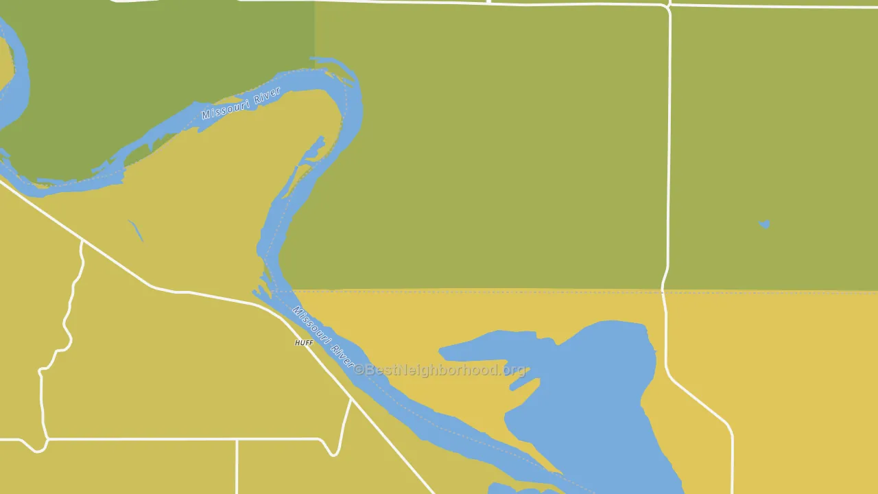 Map of the best neighborhoods in the Huff area, with better matches in green and worse matches in red
