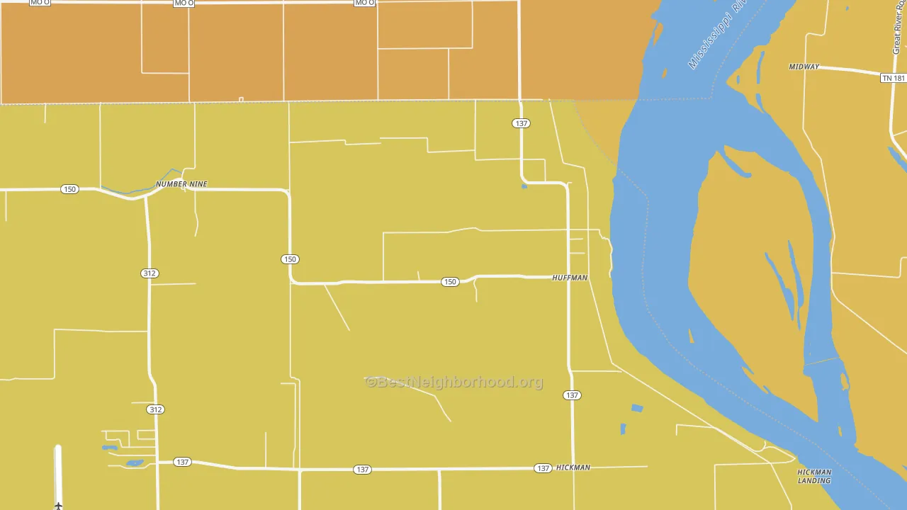 Map of the best neighborhoods in the Huffman area, with better matches in green and worse matches in red