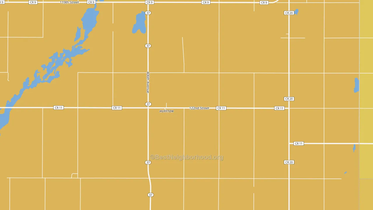 Map of the best neighborhoods in the Huffton area, with better matches in green and worse matches in red