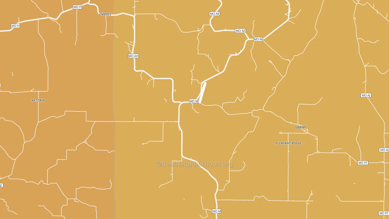 Map of the best neighborhoods in the Huggins area, with better matches in green and worse matches in red