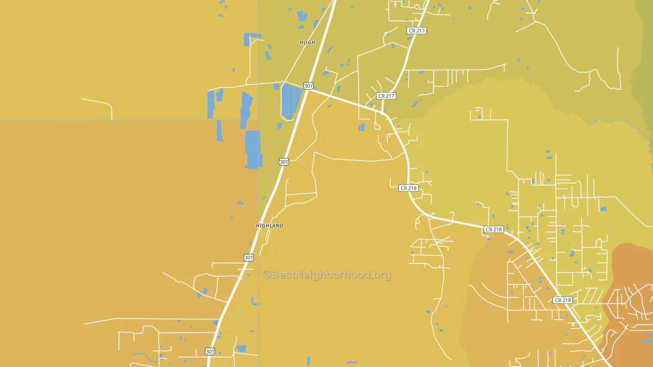 Map of the best neighborhoods in the Hugh area, with better matches in green and worse matches in red