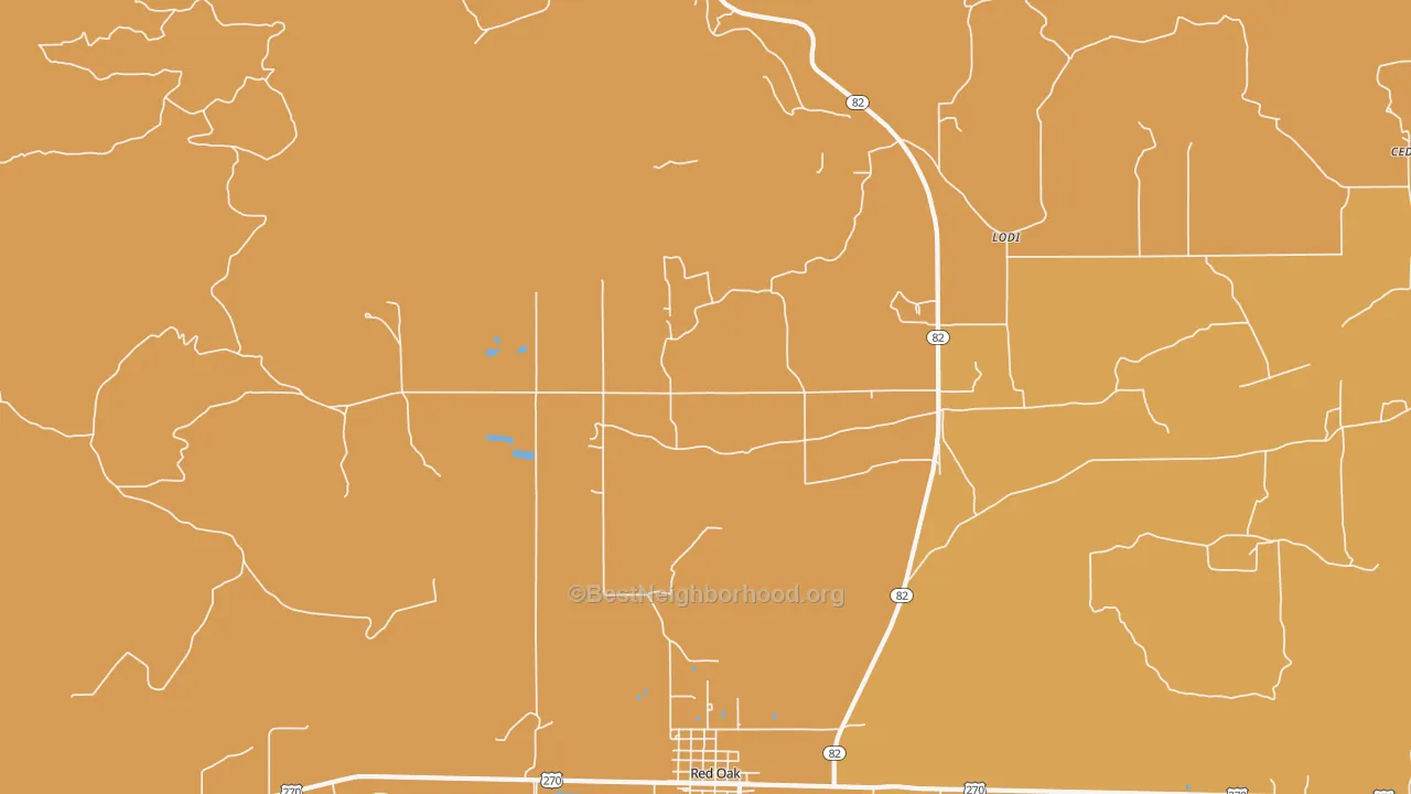 Map of the best neighborhoods in the Hughes area, with better matches in green and worse matches in red