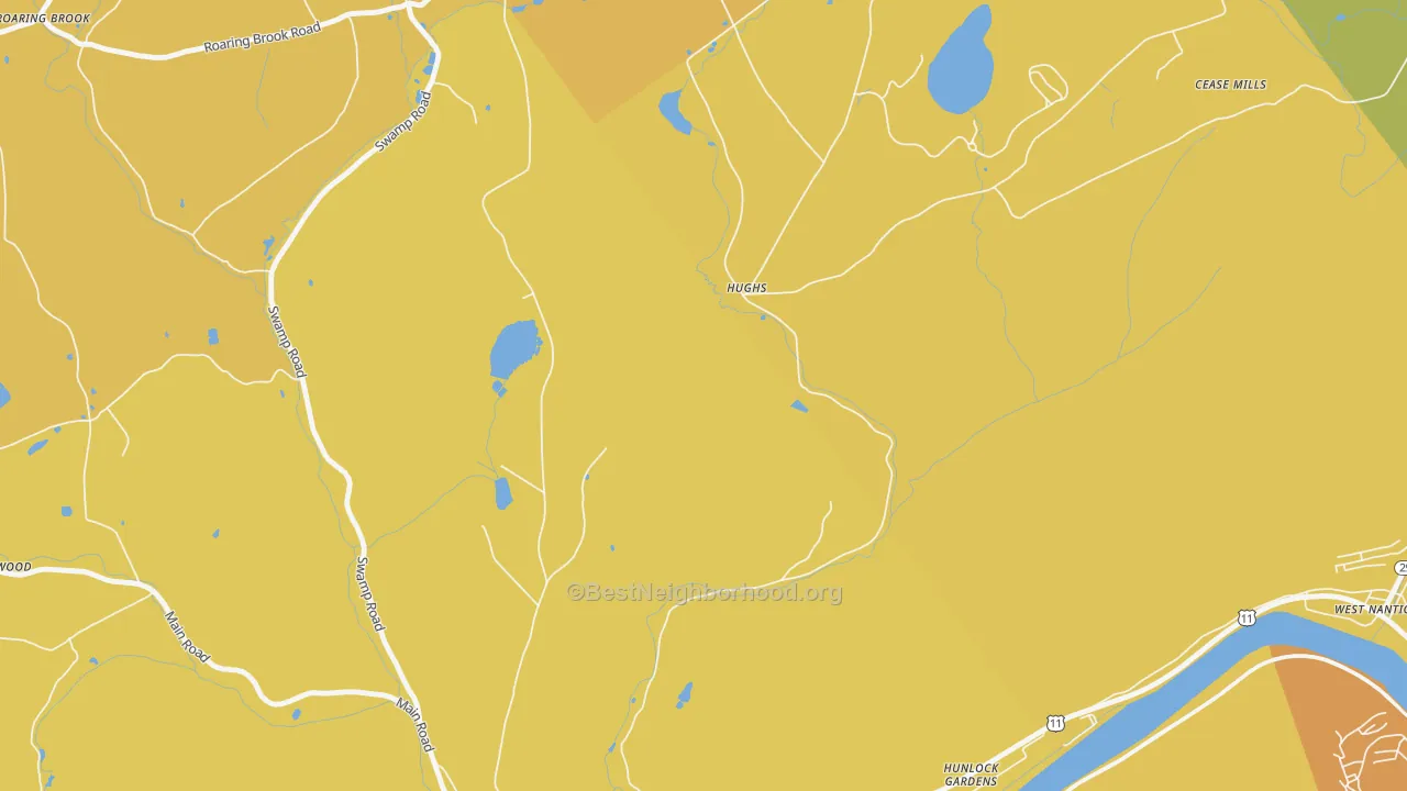 Map of the best neighborhoods in the Hughs area, with better matches in green and worse matches in red