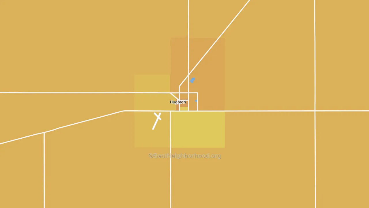 Map of the best neighborhoods in the Hugoton area, with better matches in green and worse matches in red