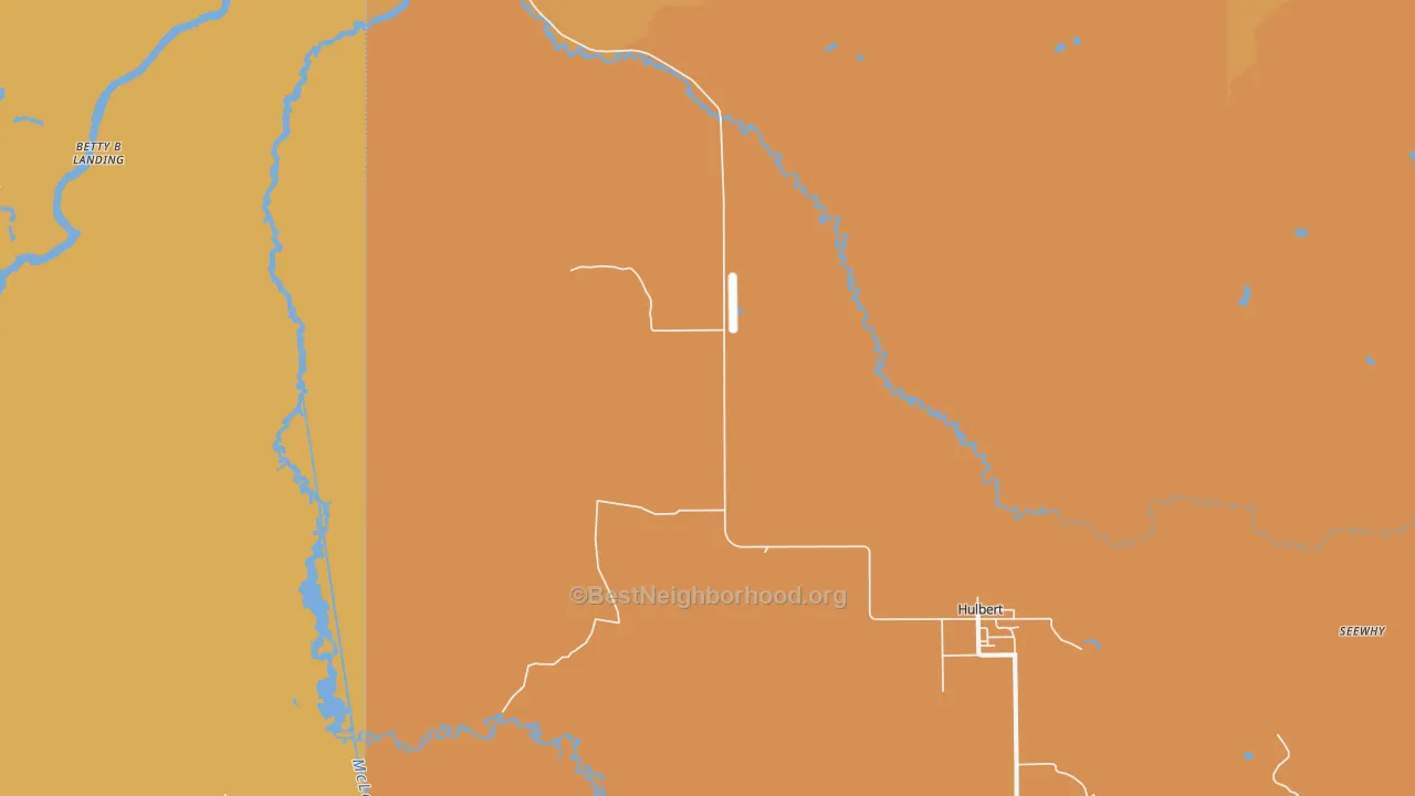 Map of the best neighborhoods in the Hulbert area, with better matches in green and worse matches in red