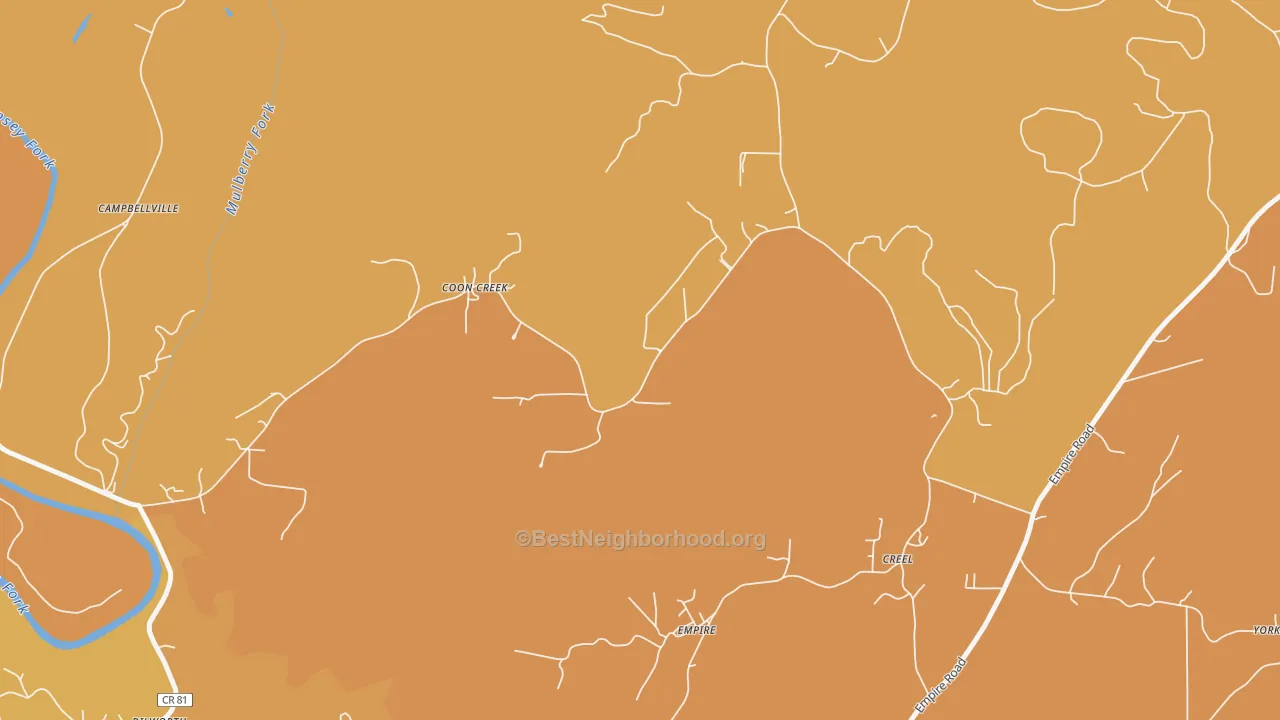 Map of the best neighborhoods in the Hull area, with better matches in green and worse matches in red