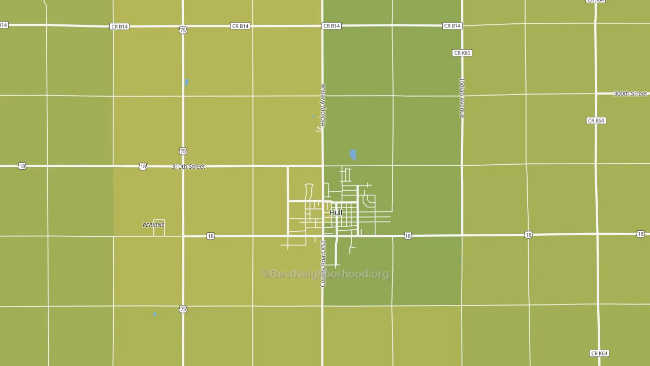 Map of the best neighborhoods in the Hull area, with better matches in green and worse matches in red