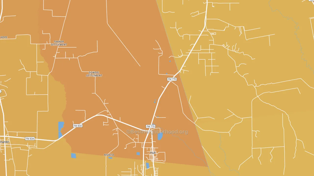 Map of the best neighborhoods in the Hull area, with better matches in green and worse matches in red