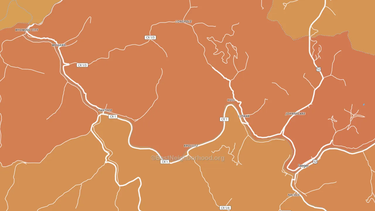 Map of the best neighborhoods in the Hull area, with better matches in green and worse matches in red