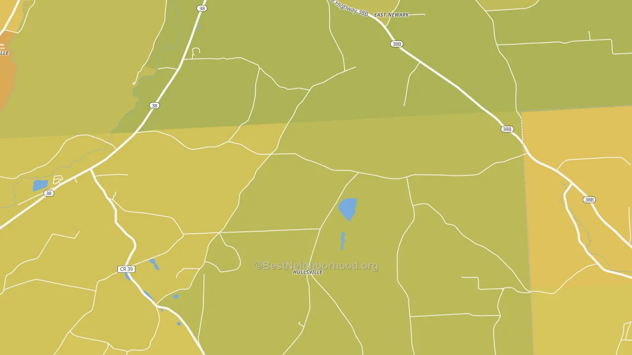 Map of the best neighborhoods in the Hullsville area, with better matches in green and worse matches in red