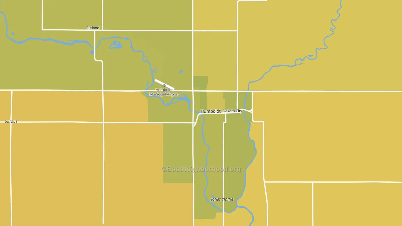 Map of the best neighborhoods in the Humboldt area, with better matches in green and worse matches in red