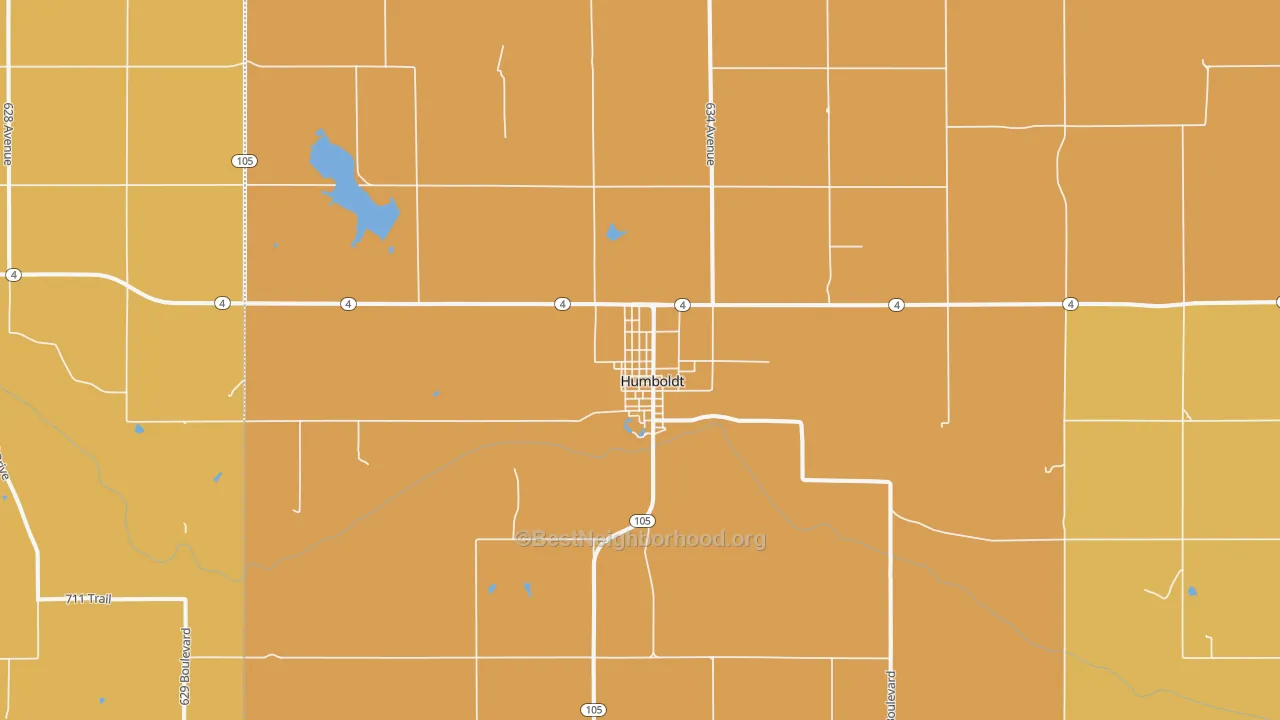 Map of the best neighborhoods in the Humboldt area, with better matches in green and worse matches in red