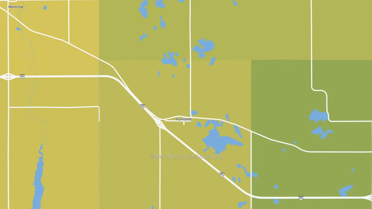 Map of the best neighborhoods in the Humboldt area, with better matches in green and worse matches in red