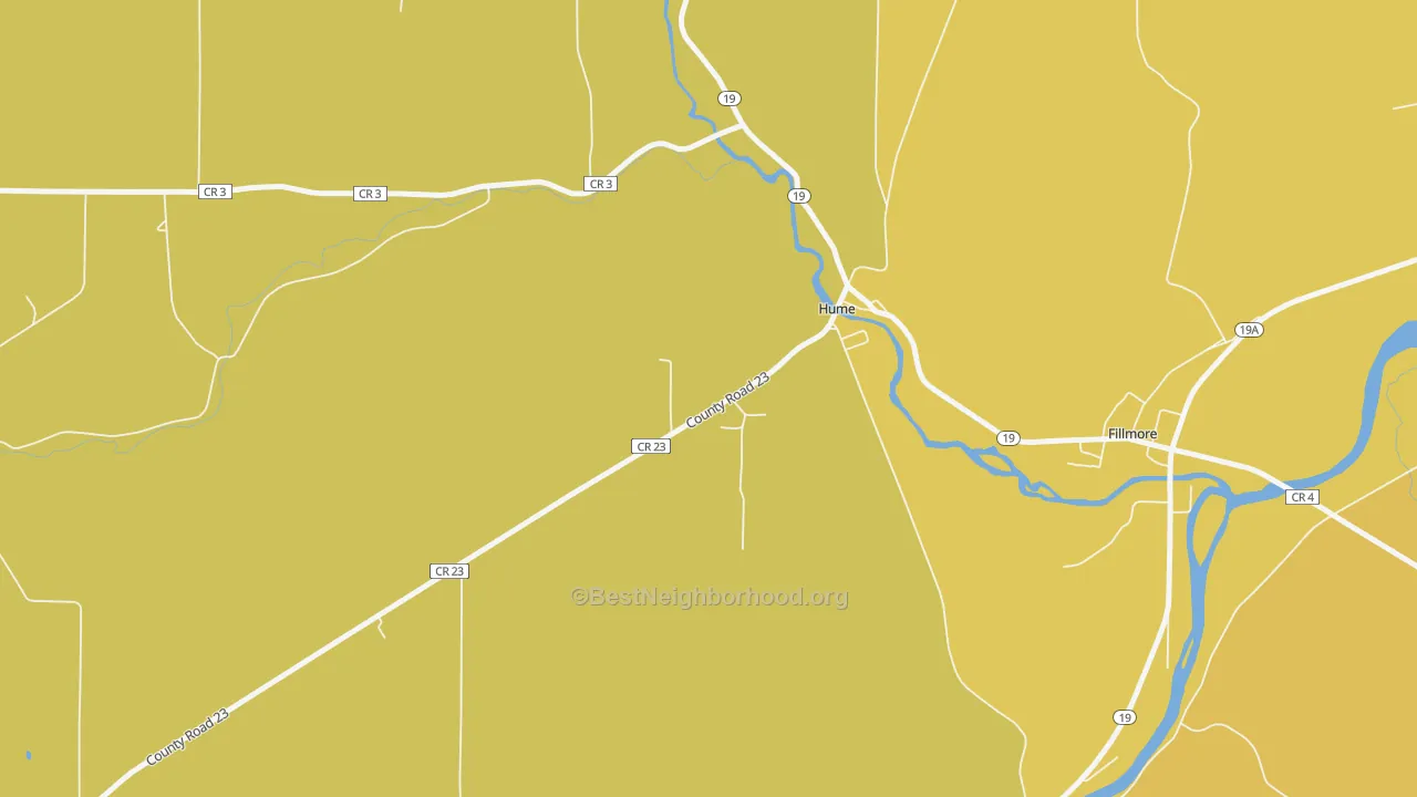 Map of the best neighborhoods in the Hume area, with better matches in green and worse matches in red