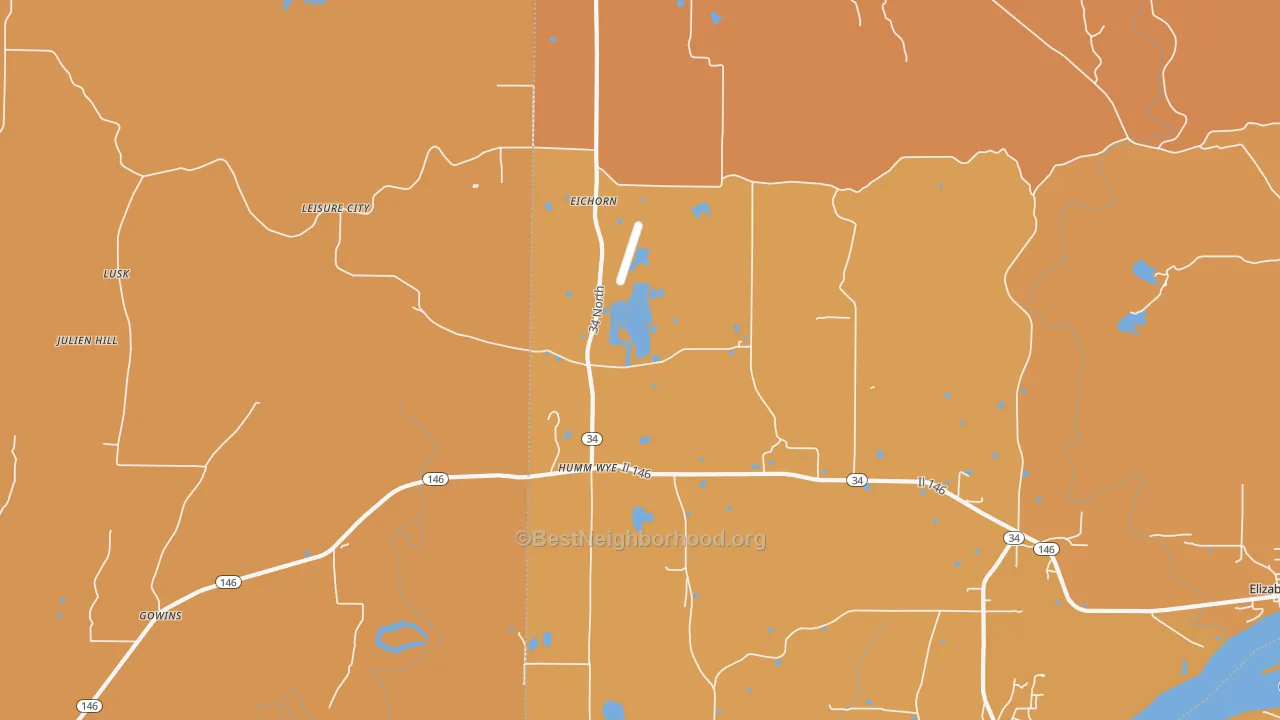 Map of the best neighborhoods in the Humm Wye area, with better matches in green and worse matches in red