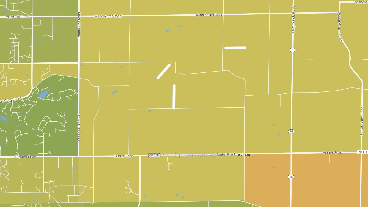 Map of the best neighborhoods in the Hunter area, with better matches in green and worse matches in red