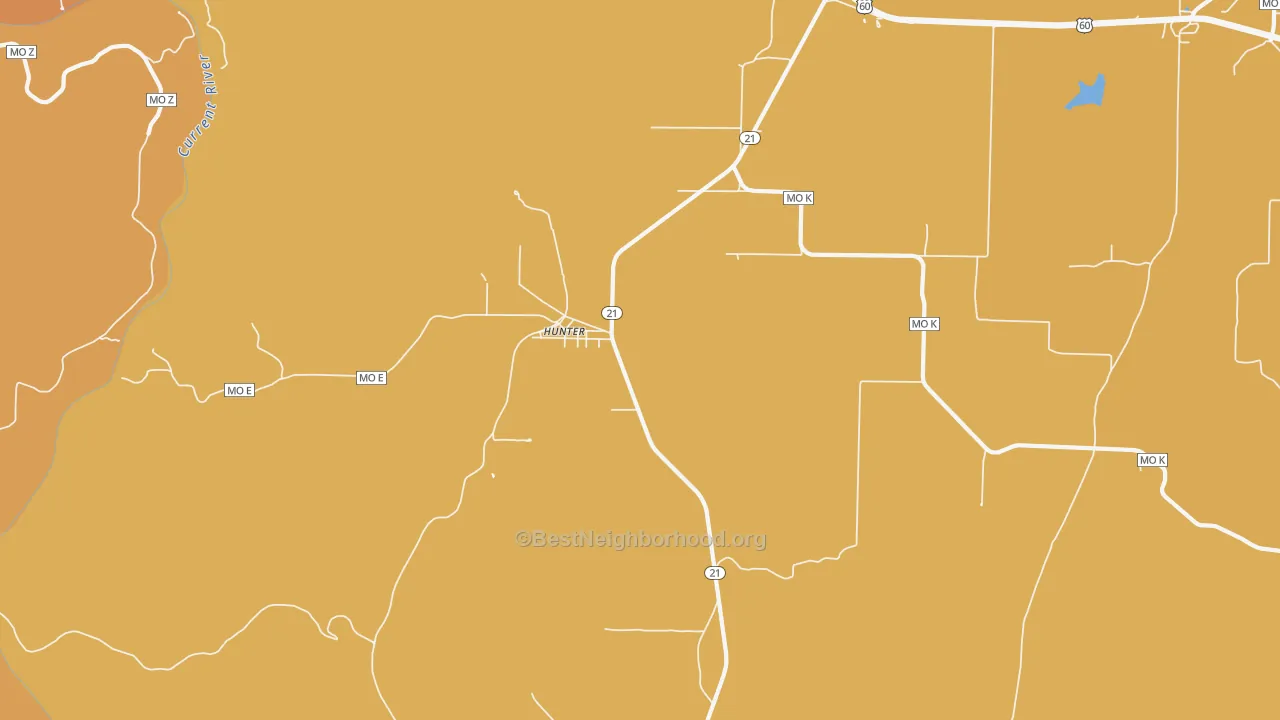 Map of the best neighborhoods in the Hunter area, with better matches in green and worse matches in red
