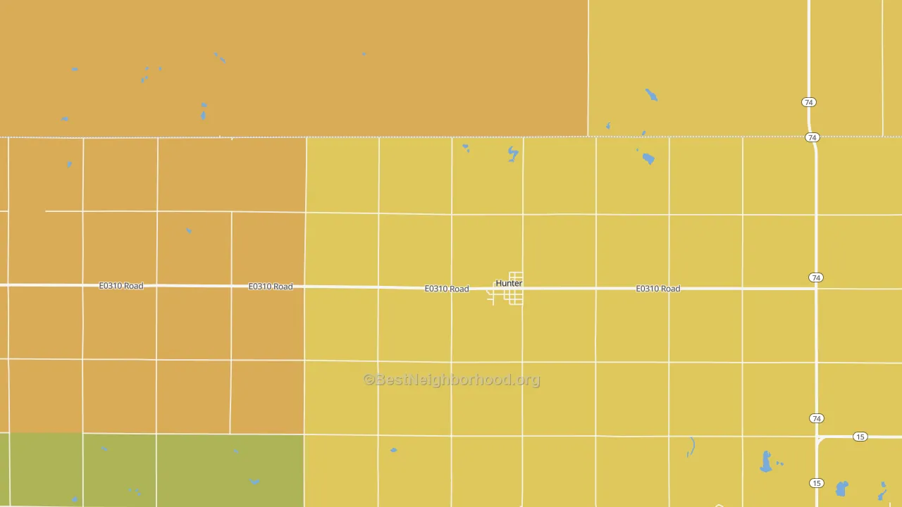 Map of the best neighborhoods in the Hunter area, with better matches in green and worse matches in red