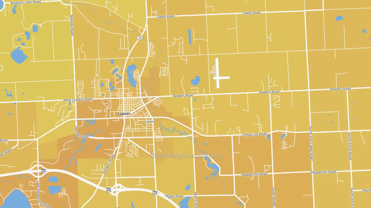 Map of the best neighborhoods in the Hunters Creek area, with better matches in green and worse matches in red