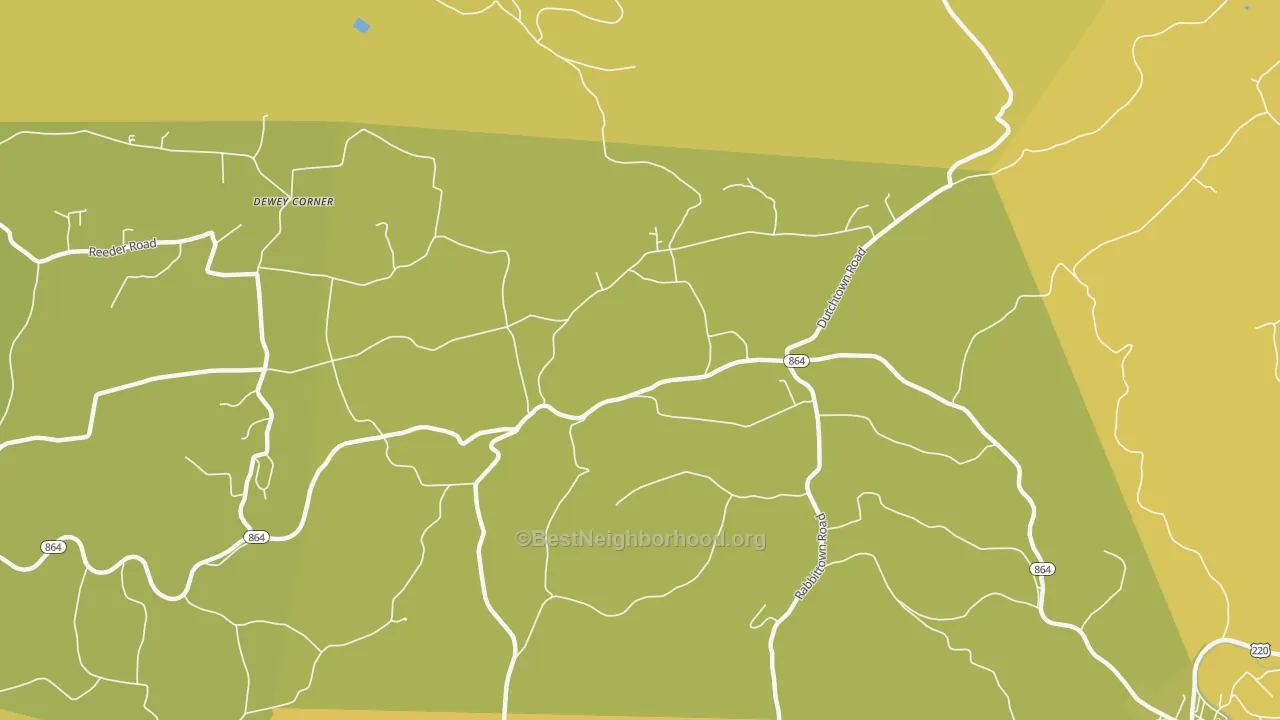 Map of the best neighborhoods in the Huntersville area, with better matches in green and worse matches in red