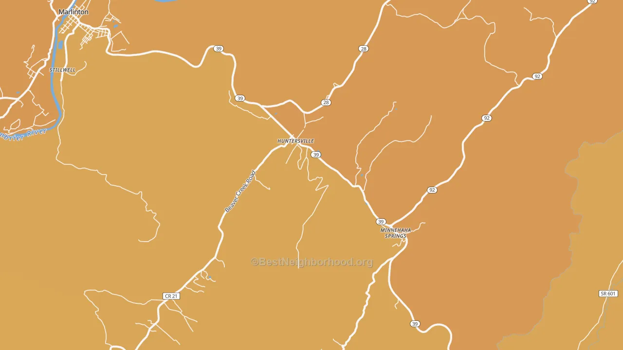 Map of the best neighborhoods in the Huntersville area, with better matches in green and worse matches in red