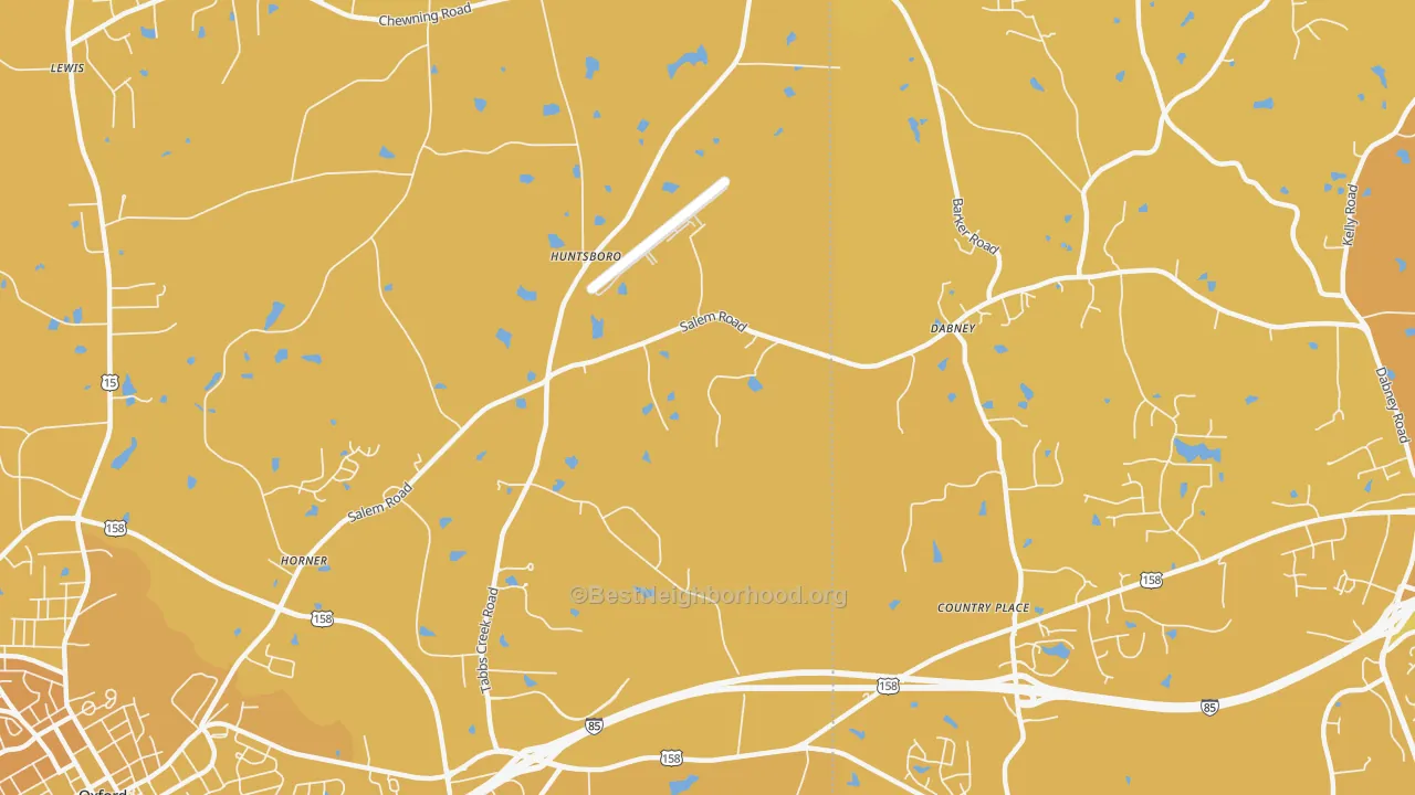 Map of the best neighborhoods in the Huntsboro area, with better matches in green and worse matches in red