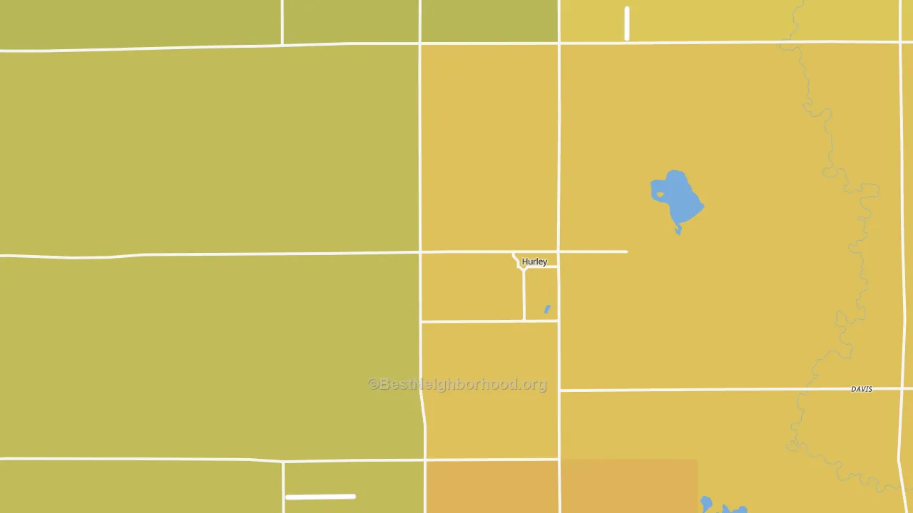 Map of the best neighborhoods in the Hurley area, with better matches in green and worse matches in red