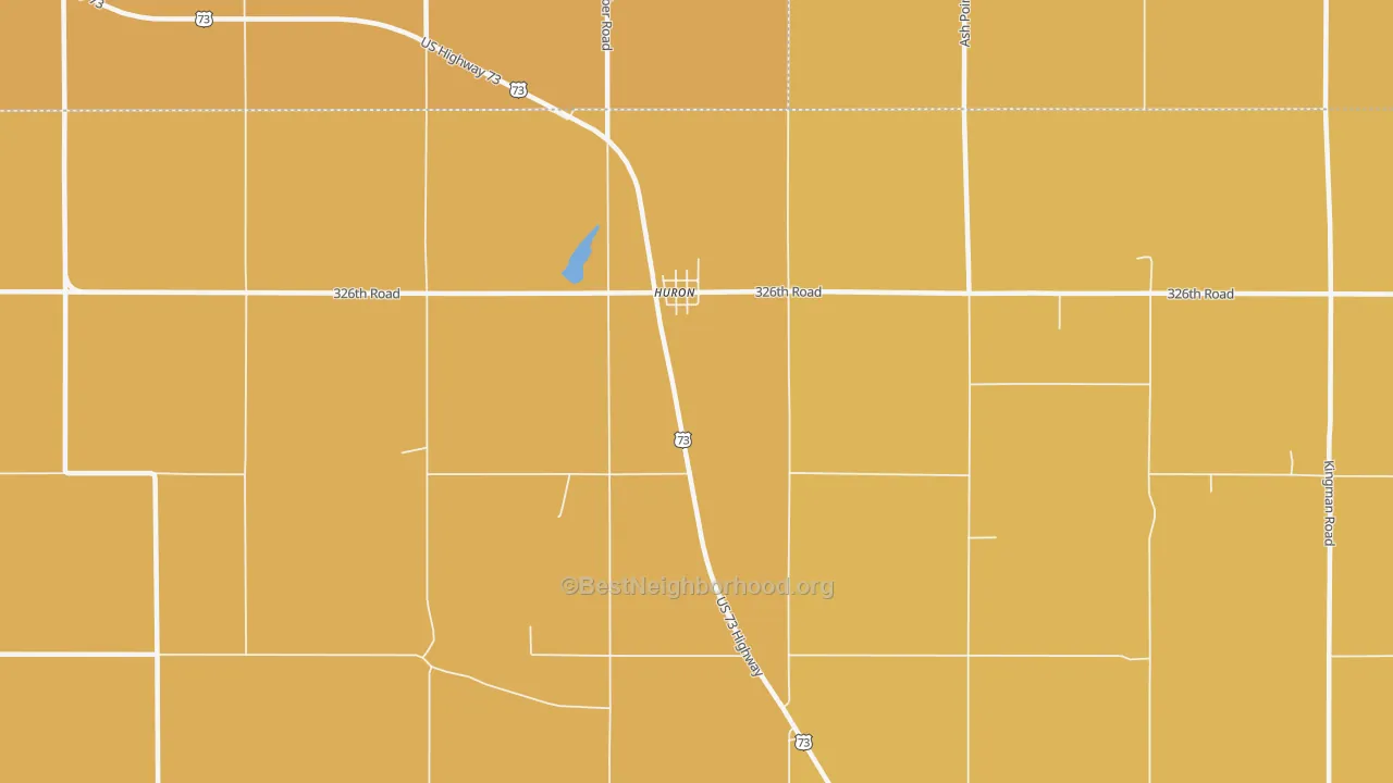 Map of the best neighborhoods in the Huron area, with better matches in green and worse matches in red