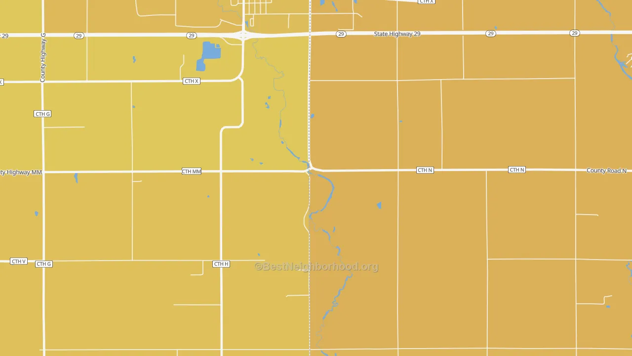 Map of the best neighborhoods in the Huron area, with better matches in green and worse matches in red