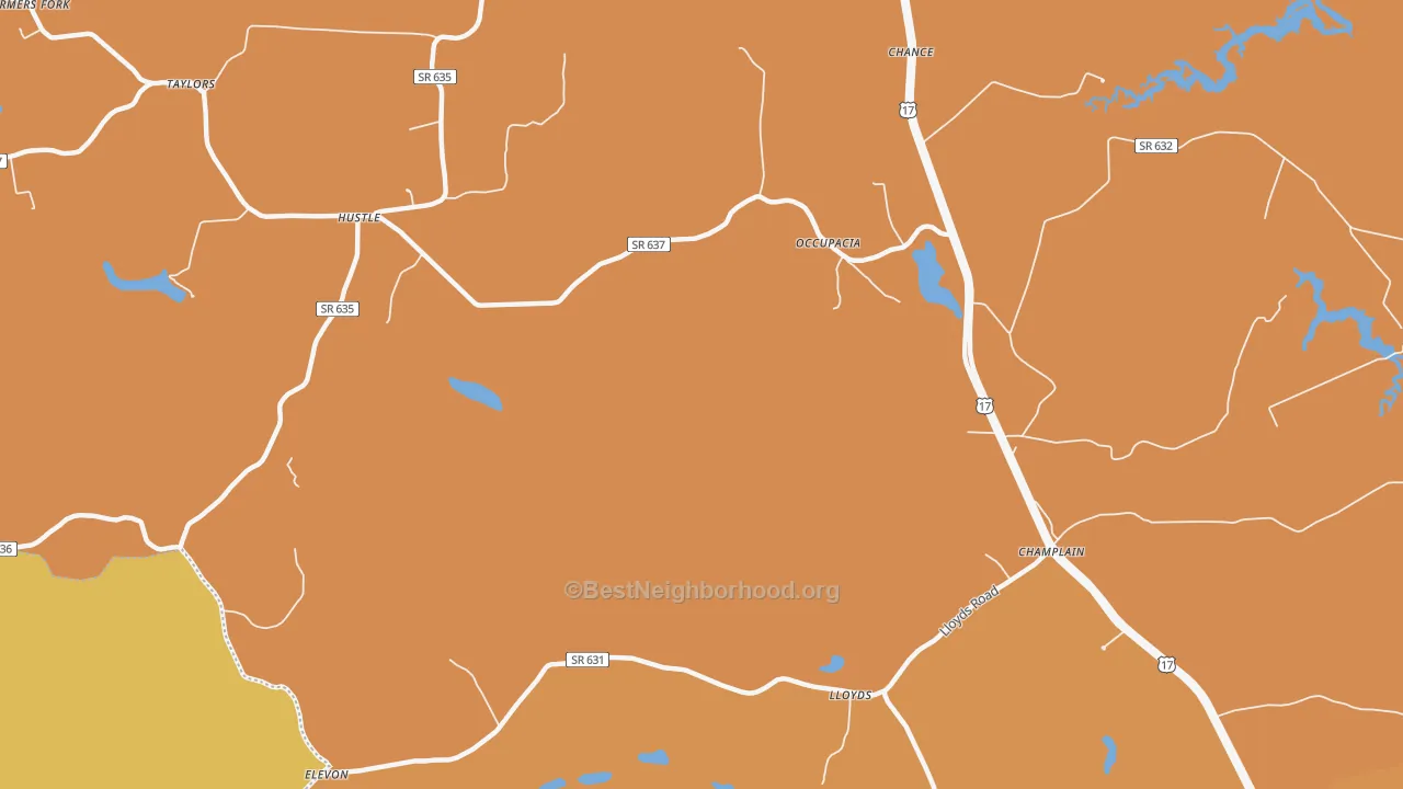Map of the best neighborhoods in the Hustle area, with better matches in green and worse matches in red